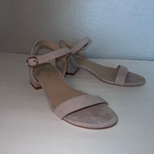 Stuart Weitzman Dancer 35 Raffia Block Sandals Pink Suede